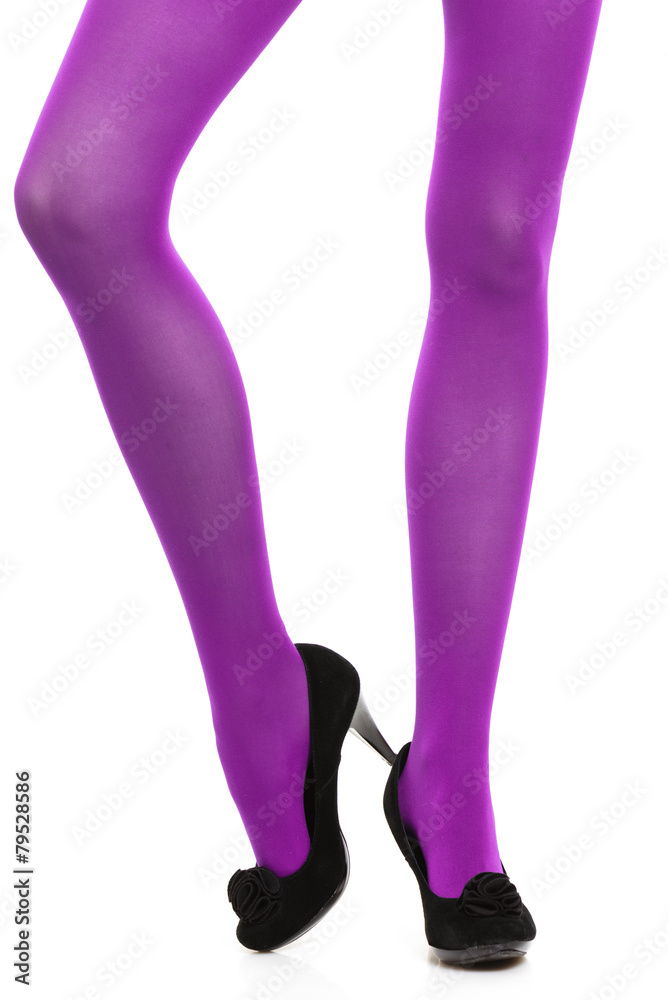 Woman long legs and violet stockings isolated Woman long legs and violet stockings isolated