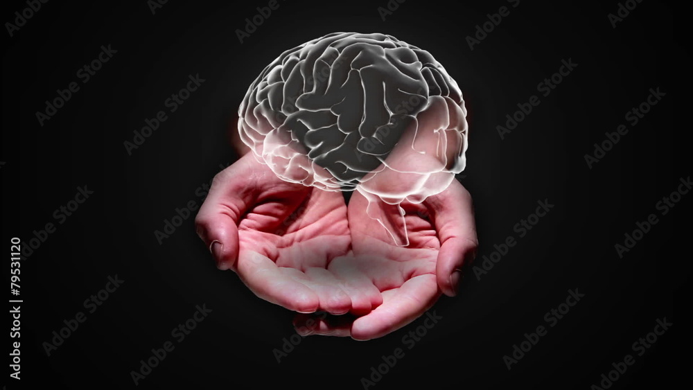Hand presenting a spinning brain