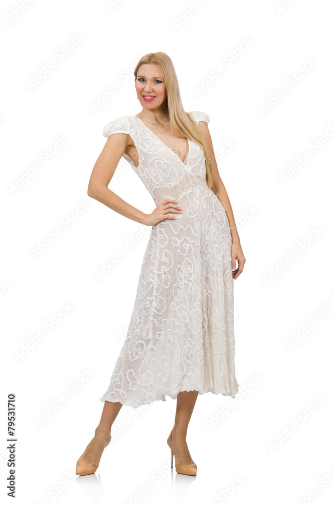 Woman in dress in fashion dress isolated on white