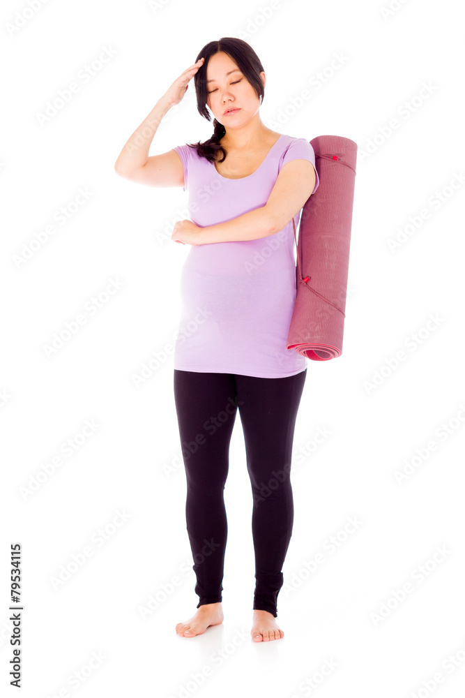 Pregnant asian woman isolated on white with problems Pregnant asian woman isolated on white with problems