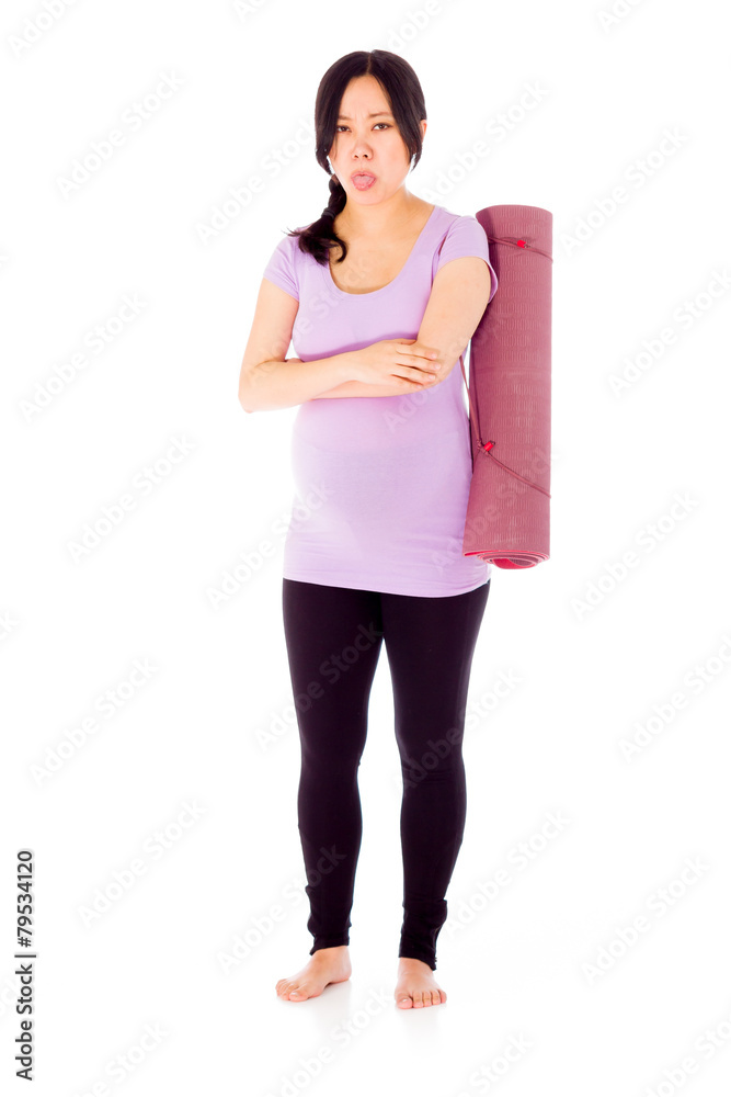 Pregnant asian woman isolated on white tongue out Pregnant asian woman isolated on white tongue out