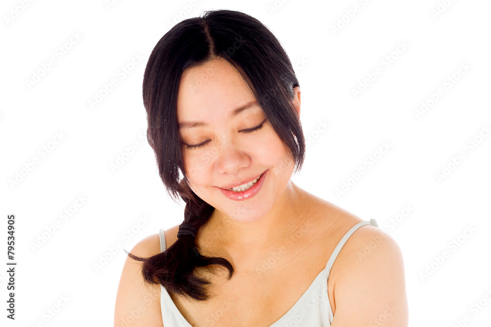 Pregnant asian woman isolated on white laughing Pregnant asian woman isolated on white laughing
