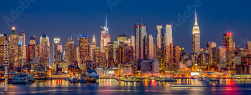 New York City Manhattan skyline view at night
