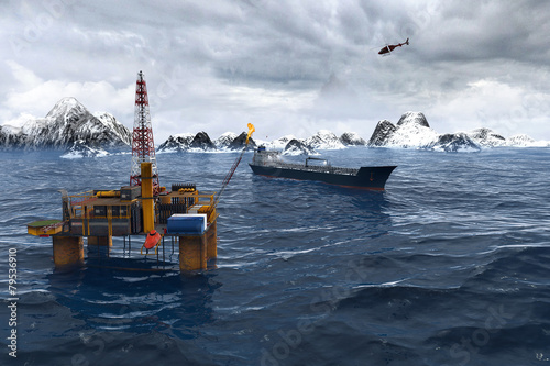 Oil platform in the Arctic Ocean, the oil production