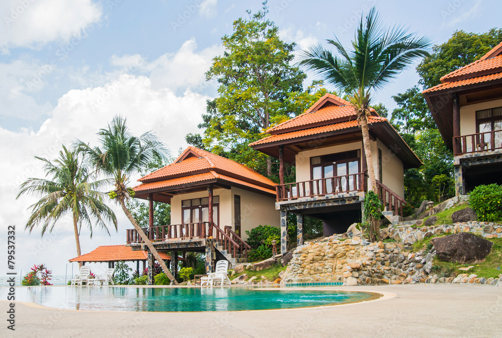 Fototapeta premium Summer villa with a swimming pool on the beach