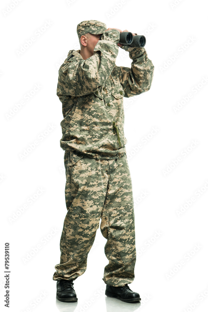 Fototapeta premium Soldier with binoculars