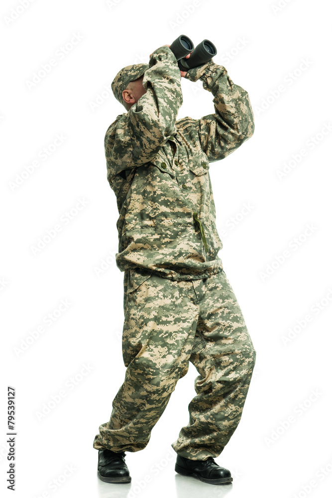 Fototapeta premium Soldier with binoculars