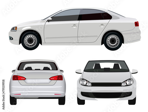 White Vehicle - Sedan Car from three angles