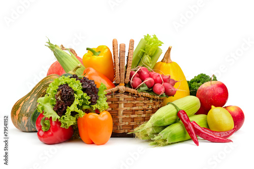 Fototapeta Naklejka Na Ścianę i Meble -  assortment vegetables and fruits in basket