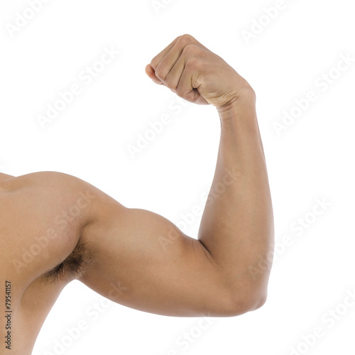 Strong biceps on a white background