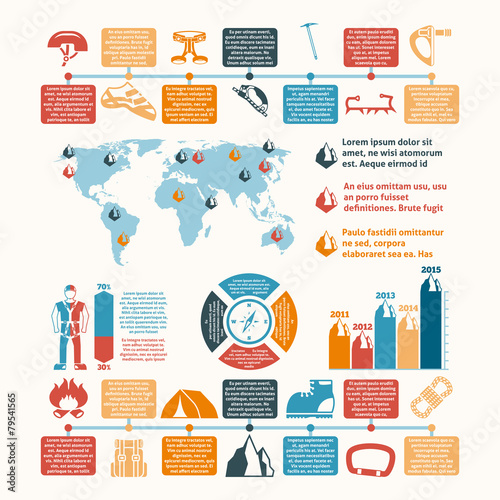 Mountain climber equipment inforgraphic presentation