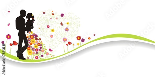 Hintergrund mit Ornamenten und Liebespaar