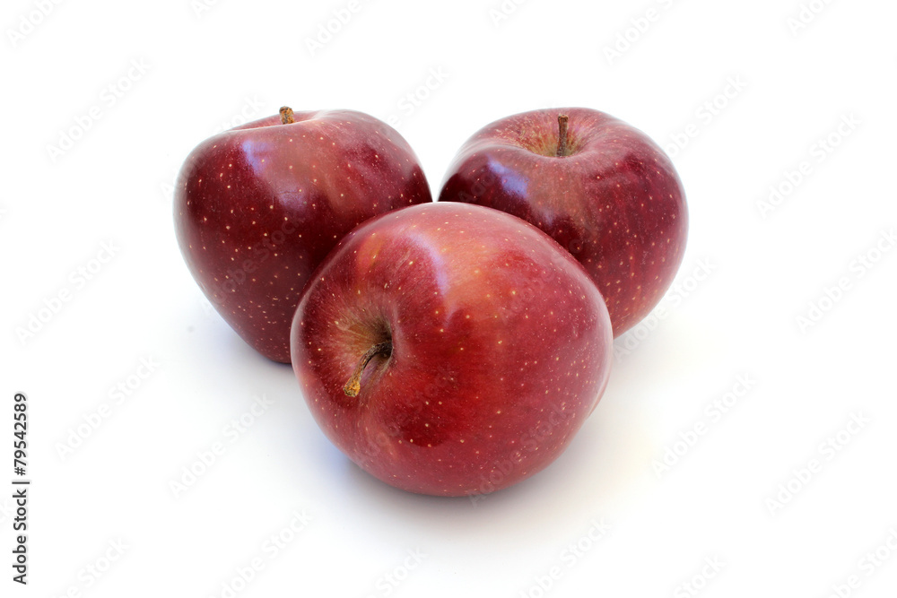 Three red shiny apple