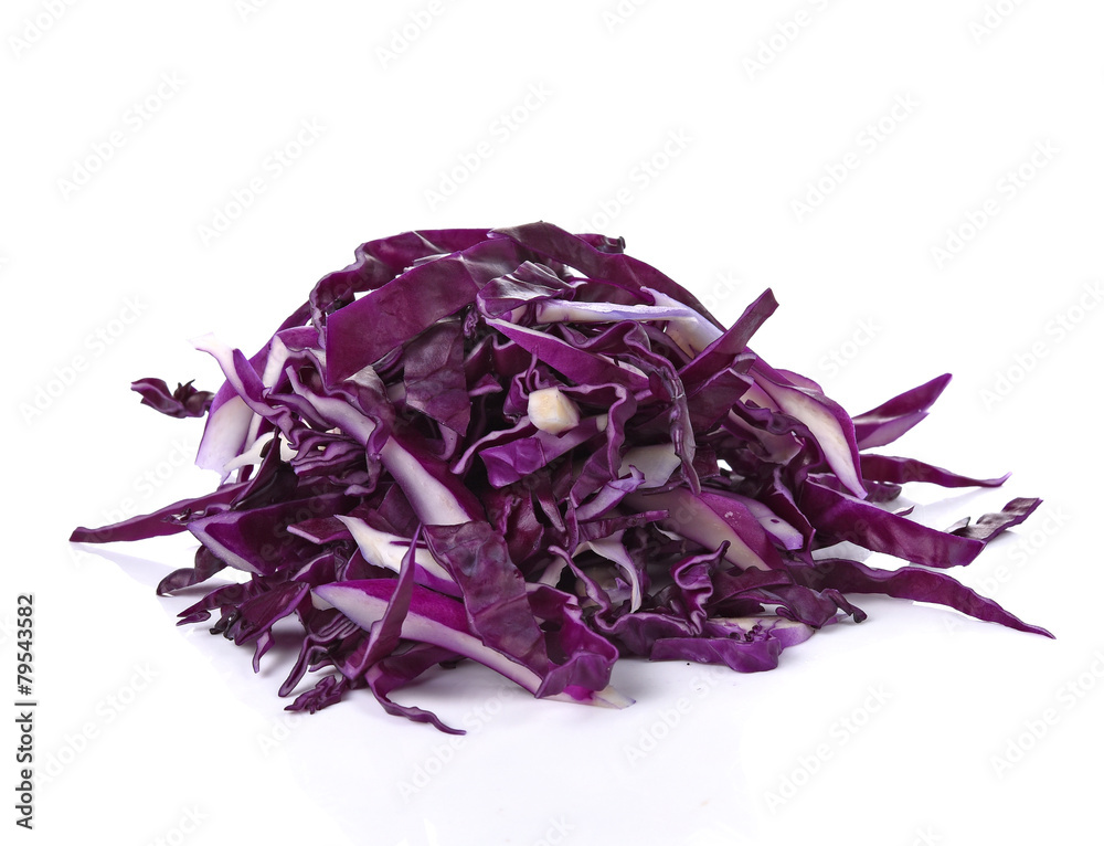 Sliced of purple cauliflower is vegetable  on white background