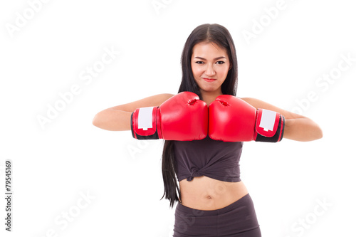 strong fitness woman boxer or fighter punching