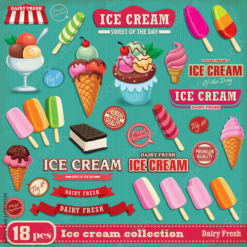 Vintage ice cream design element set