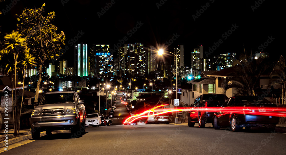 night view of Honolulu skyline