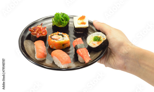 hand hold sushi food