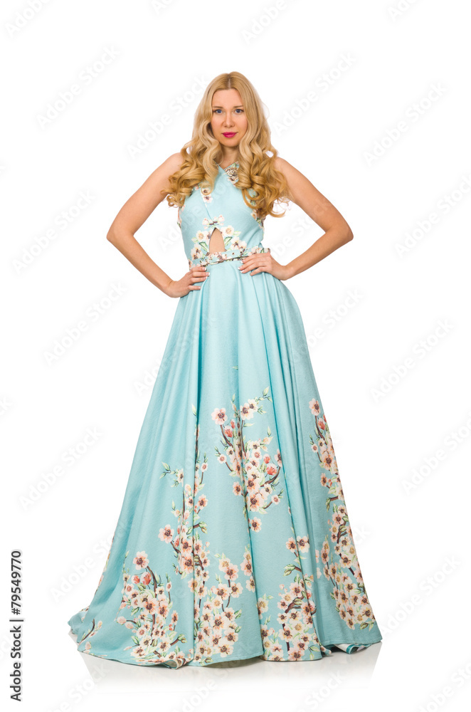 Woman wearing ball dress isolated on white Woman wearing ball dress isolated on white