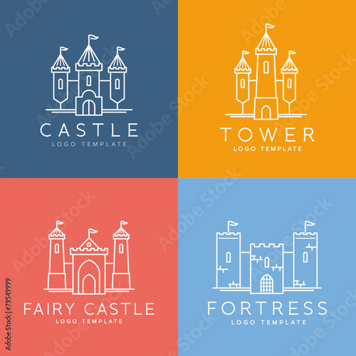 Abstract Castle Line Style Vector Logo Template Set