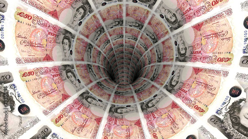 Background from  british pound banknotes in perspective view