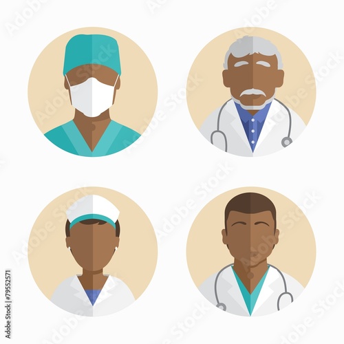 flat design. African American people icons. doctor and nurse