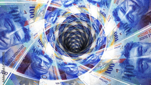 Background from  swiss franc banknotes in perspective view photo