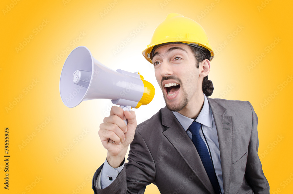 Man shouting and yelling with loudspeaker Man shouting and yelling with loudspeaker