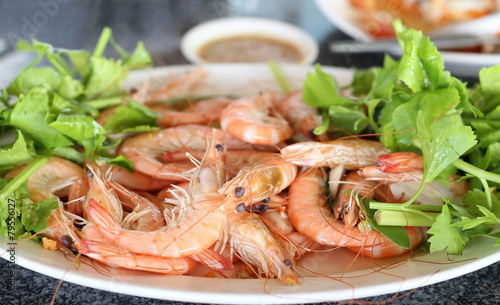 Stream prawn seafood with spicy sauce