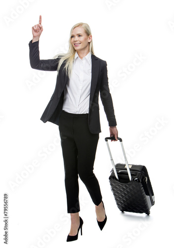 blonde businesswoman with suitcase