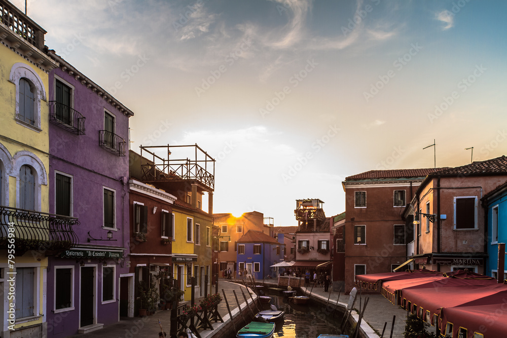 Colorful Houses of Burano in the lagoon of Venice, Italy