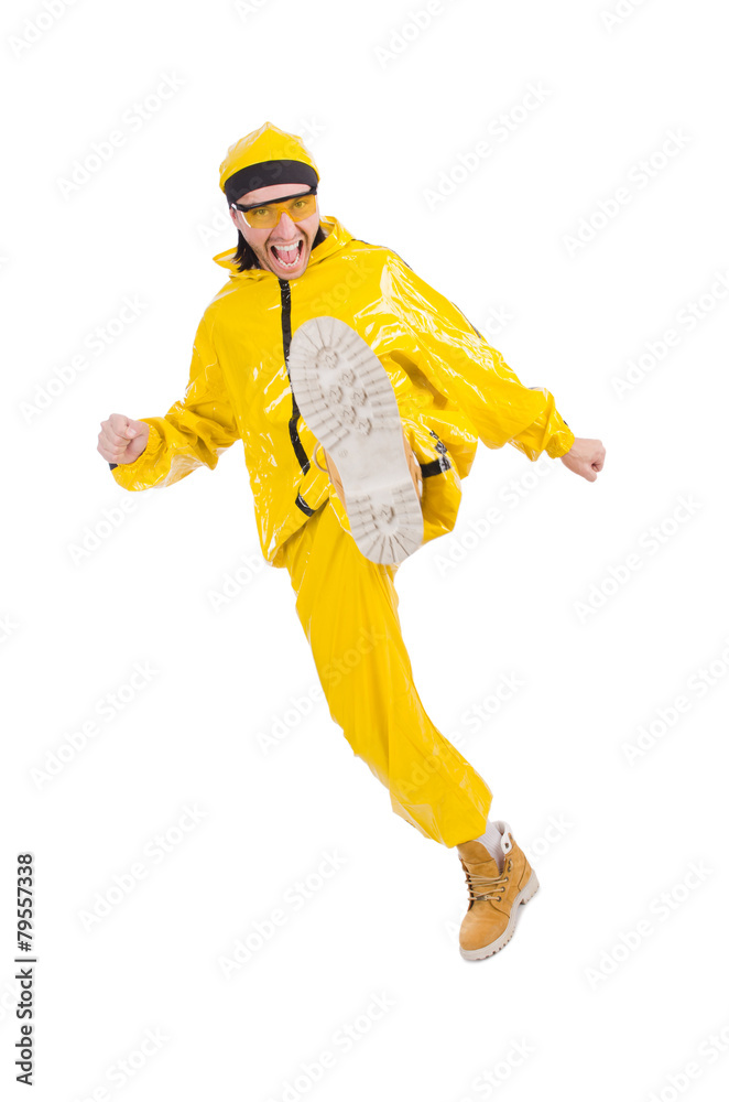 Modern dancer in yellow dress isolated on white Modern dancer in yellow dress isolated on white