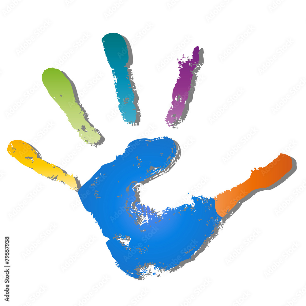 Conceptual children painted hand print isolated
