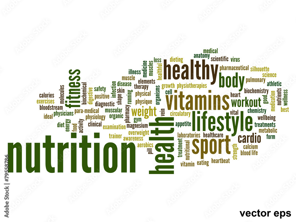 Vector conceptual nutrition health word cloud Vector conceptual nutrition health word cloud