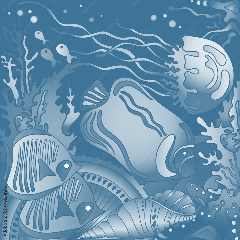 Vector illustration with underwater world of the tropical sea, c