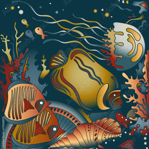 Vector illustration with underwater world © natality