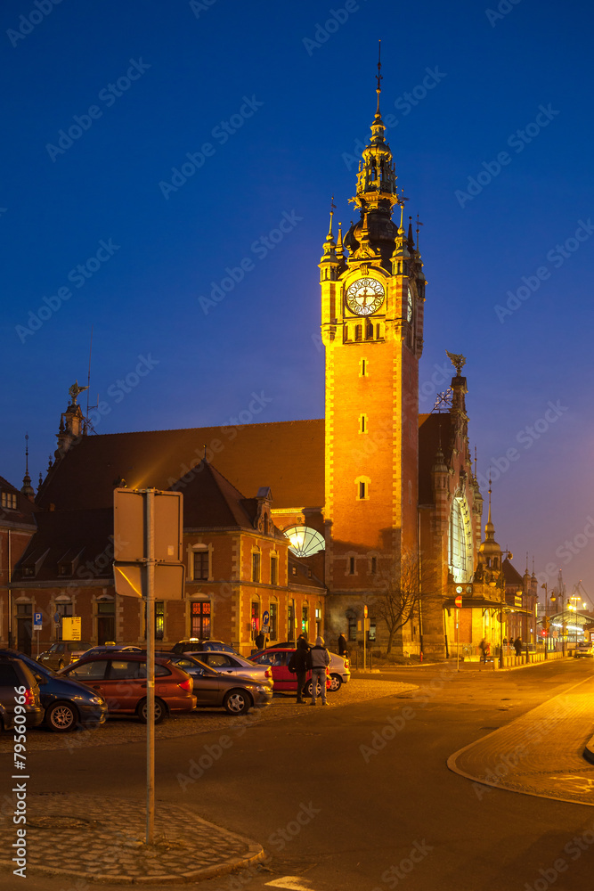 Historic building of Main Railway Station in Gdansk, Poland