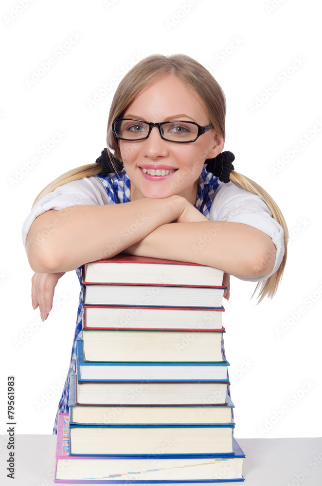 Funny student with stack of books Funny student with stack of books