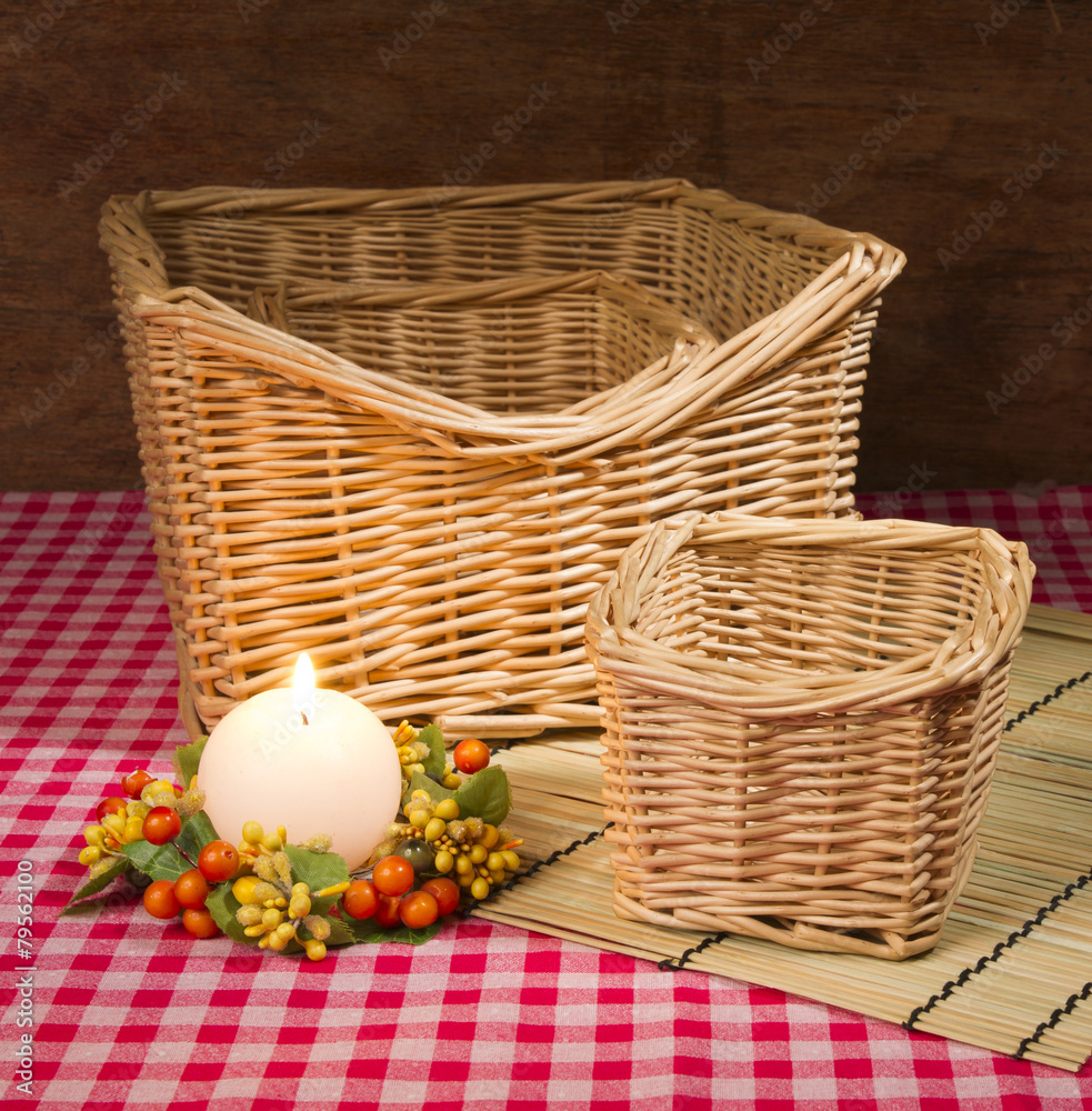 still life with basket and candle
