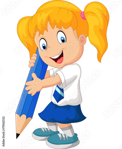Cartoon girl with pencil