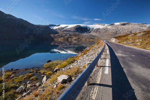 Norwegian road in mounrtains in autumn