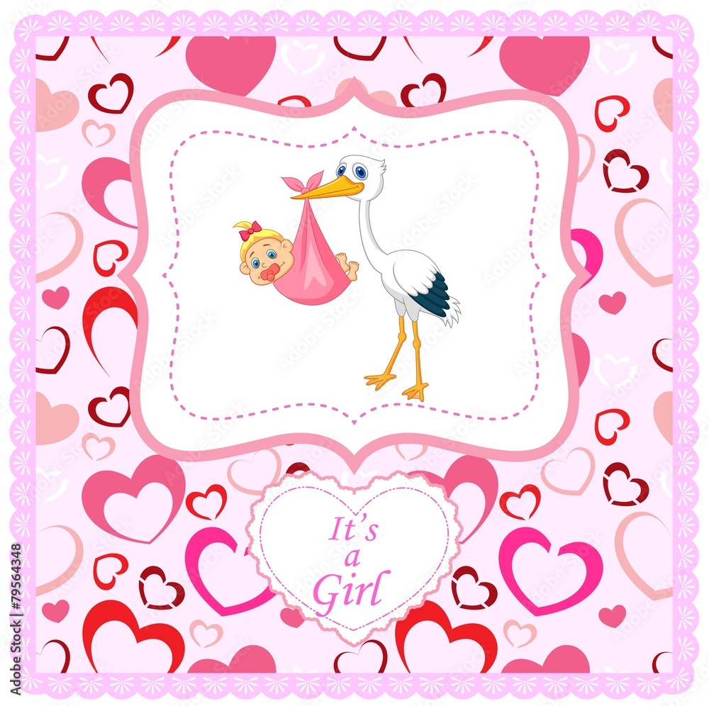 Cartoon stork with baby card Cartoon stork with baby card