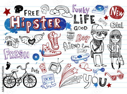 Hipsters doodle set