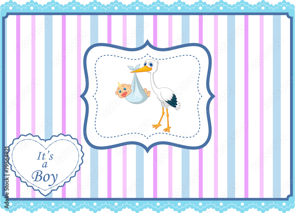 Cartoon stork with baby card