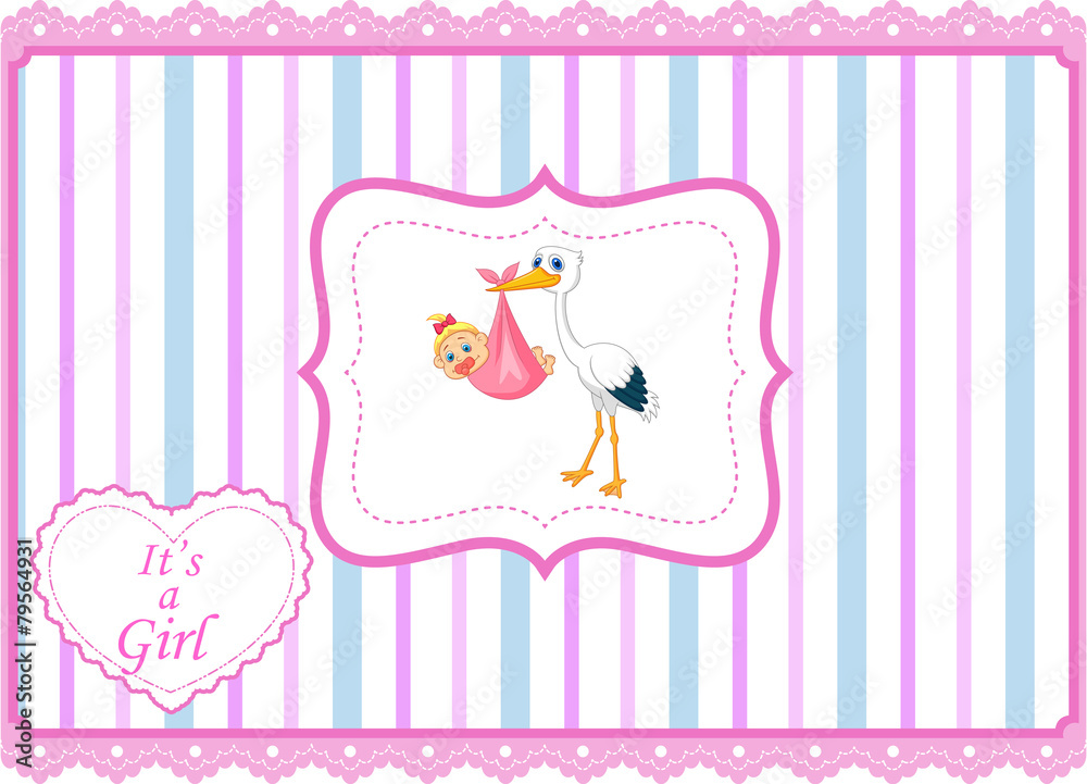 Cartoon stork with baby card Cartoon stork with baby card