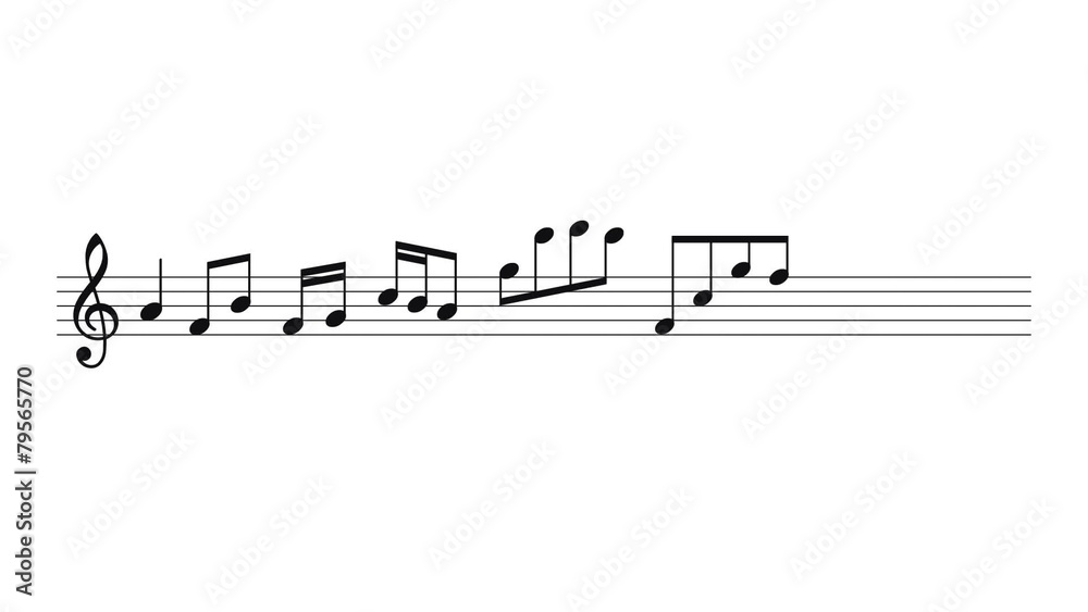 Musical notes coming up on the lines. Alpha channel included. Musical notes coming up on the lines. Alpha channel included.