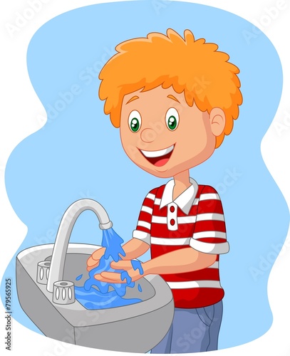 Cartoon boy washing hand