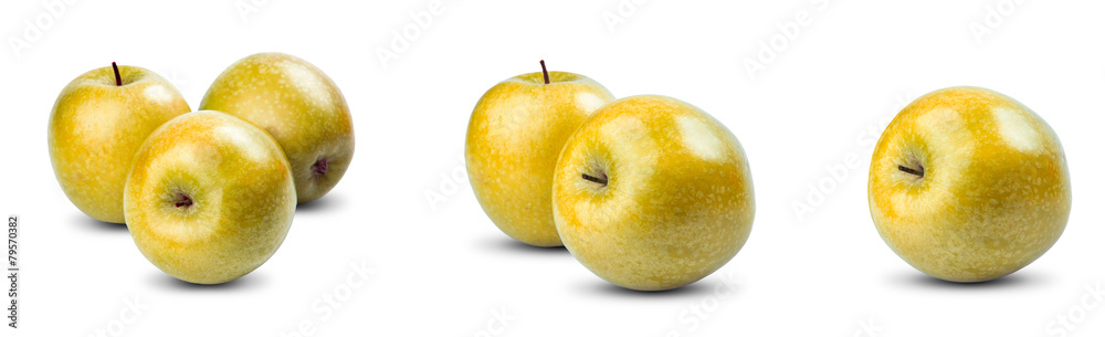 Set Collection of Fresh Yellow Fruit Apples isolated on white Set Collection of Fresh Yellow Fruit Apples isolated on white