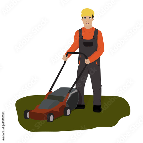 gardener with lawnmower