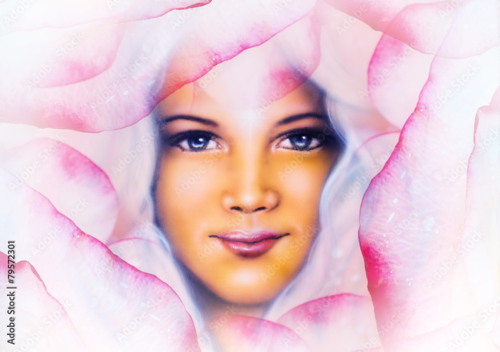 beautiful painting of a young woman angelic face with blue eye beautiful painting of a young woman angelic face with blue eye